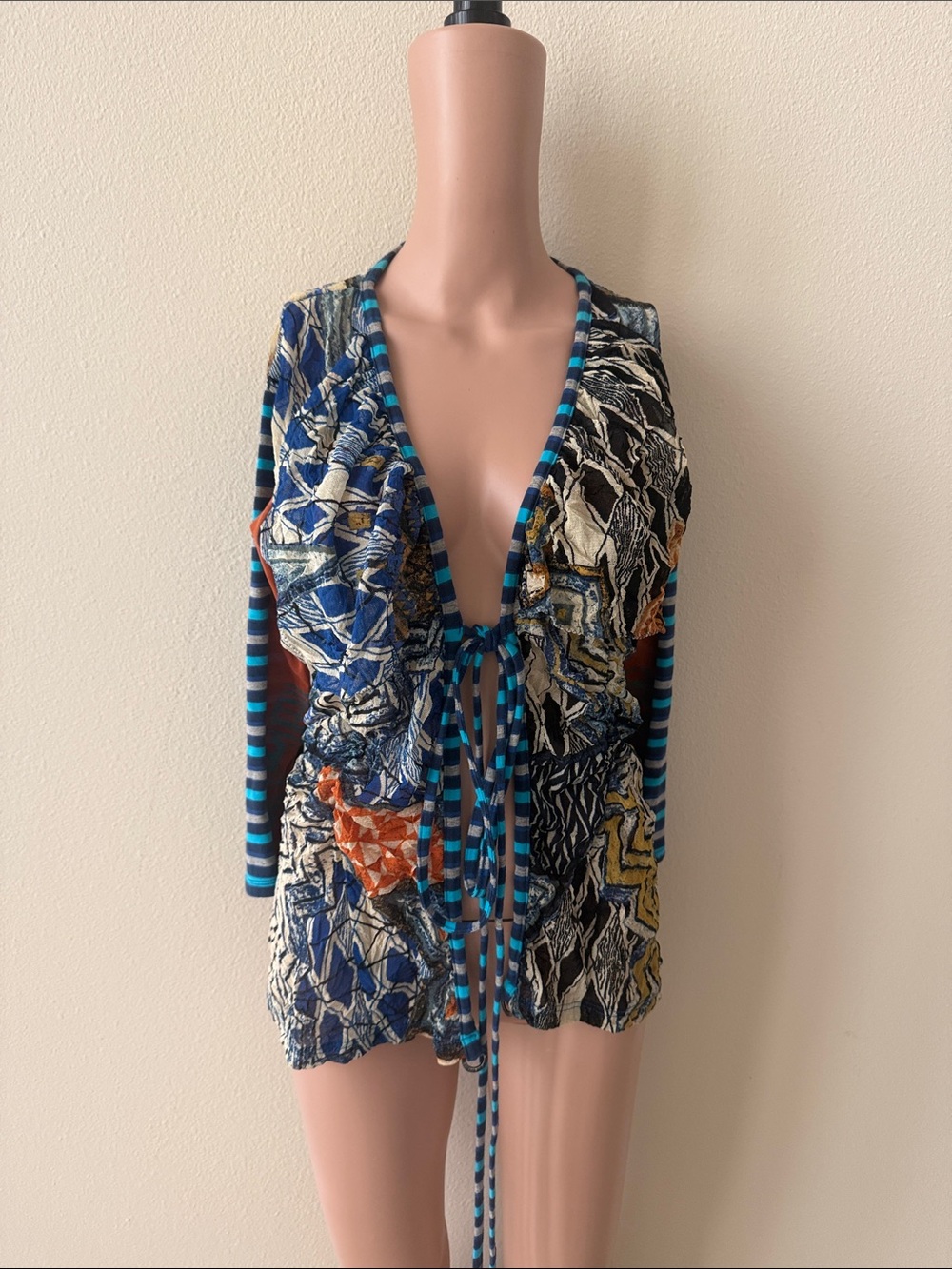 Save The Queen Neon Pink and Lime Label Knit Top with Multicolor Pattern
